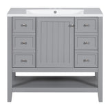 English Elm 36" Bathroom Vanity With Sink Combo, One Cabinet and Three Drawers, Solid Wood and Mdf Board, Grey