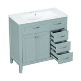 English Elm 36" Bathroom Vanity With Sink Combo, Green Bathroom Cabinet With Drawers, Solid Frame and Mdf Board