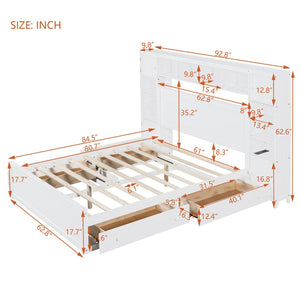 English Elm Queen Storage Bed with Shelving Cabinets Built-in Outlets and Four Under Drawers LP000742AAK-1