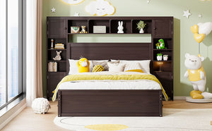 English Elm Queen Storage Bed with Shelving Cabinets Built-in Outlets and Four Under Drawers Espresso LP000742AAP