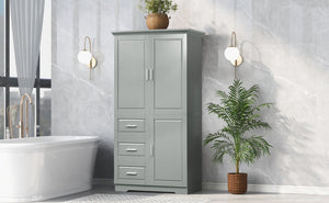 English Elm Tall Narrow Storage Cabinet with Doors and 3 Drawers – Adjustable Shelves, Anti-Tip, 45lb Capacity Grey WF299285AAG