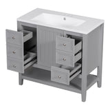 English Elm 36" Bathroom Vanity With Sink Combo, One Cabinet and Three Drawers, Solid Wood and Mdf Board, Grey