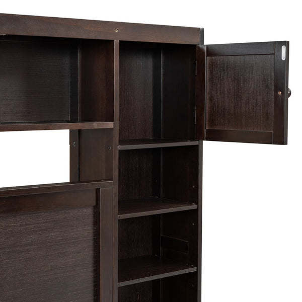 English Elm Queen Platform Bed with Headboard Storage Shelves Built-in Outlets and Trundle Drawer Espresso LP000842AAP