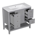 English Elm 36" Bathroom Vanity With Sink Combo, One Cabinet and Three Drawers, Solid Wood and Mdf Board, Grey