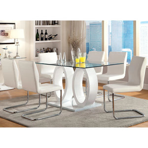 English Elm Set of 2 White Padded Leatherette Dining Chairs with L-Shape Chrome Legs — Modern Comfort Style B016P156823