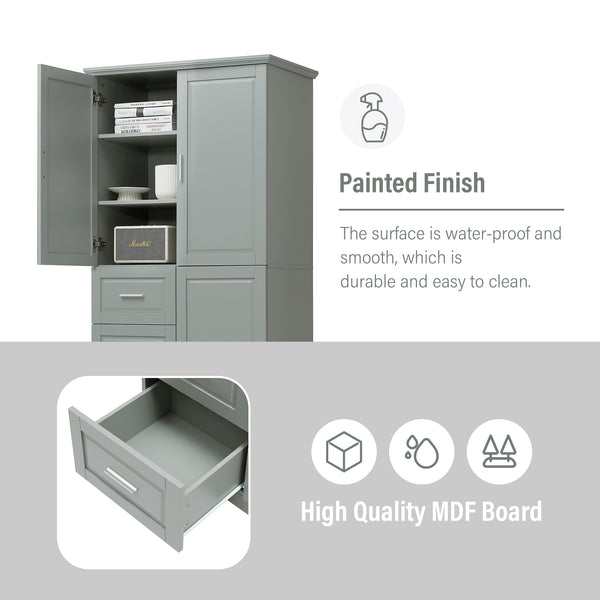 English Elm Tall Narrow Storage Cabinet with Doors and 3 Drawers – Adjustable Shelves, Anti-Tip, 45lb Capacity Grey WF299285AAG