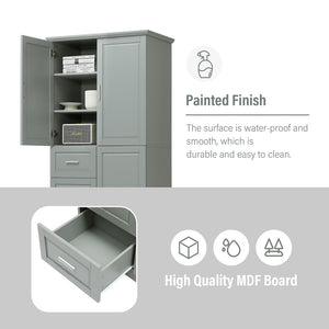 English Elm Tall Floor Storage Cabinet with Drawers Mdf Build Neutral Finish Bathroom Office Grey N725P331357E