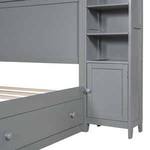 English Elm Queen Storage Bed with Shelving Cabinets Built-in Outlets and Four Under Drawers Gray LP000742AAE
