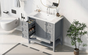 English Elm 36" Stylish Bathroom Vanity With Ceramic Sink, Solid Wood, 1 Cabinet & 3 Drawers, Grey Finish N725P246500E