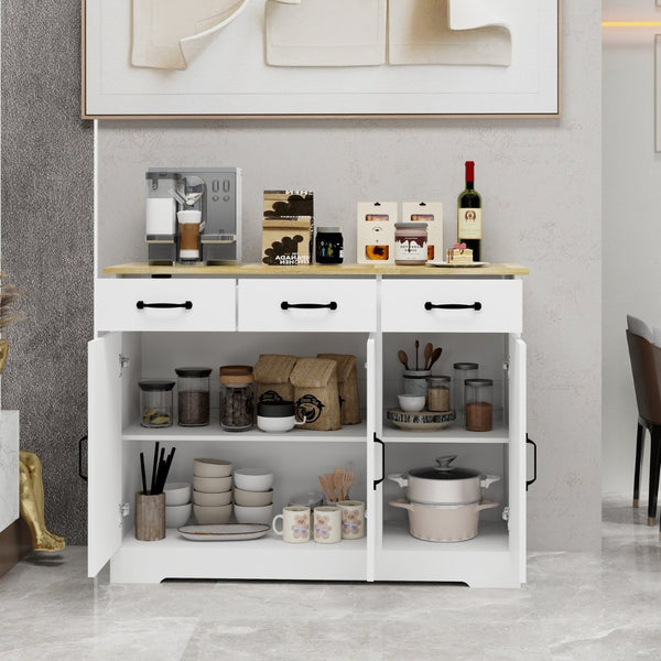 English Elm Farmhouse Buffet Sideboard with 3 Drawers and Doors White Dining Storage Cabinet W282138084