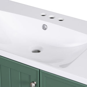 English Elm 36" Bathroom Vanity With Ceramic Sink, Solid Wood, 3 Drawers & Adjustable Shelf In Elegant Green Finish N725P246500G