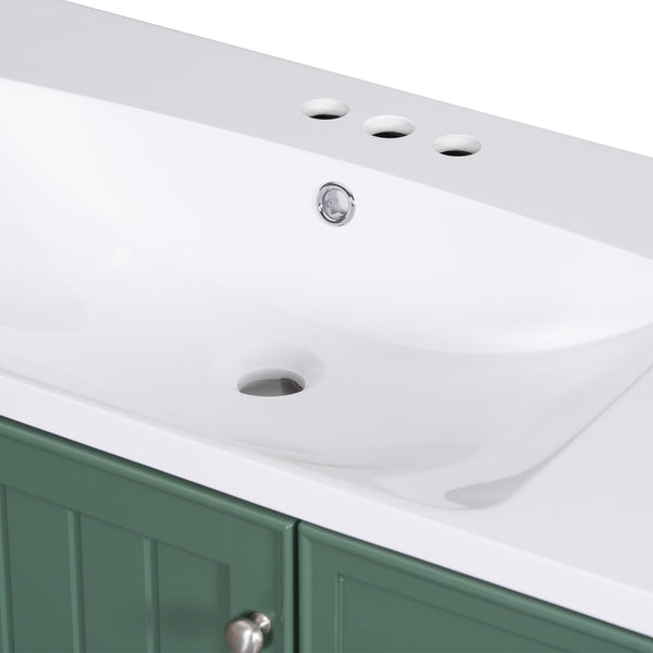 English Elm 36" Bathroom Vanity With Ceramic Sink, Solid Wood, 3 Drawers & Adjustable Shelf In Elegant Green Finish N725P246500G