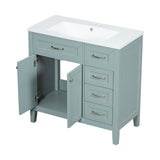 English Elm 36" Bathroom Vanity With Sink Combo, Green Bathroom Cabinet With Drawers, Solid Frame and Mdf Board