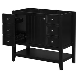 English Elm 36" Modern Black Bathroom Vanity Base with 1 Door, 3 Drawers, Solid Poplar Build, Undermount Ready, 200lb Capacity WF306244AAB