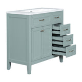 English Elm 36" Bathroom Vanity With Sink Combo, Green Bathroom Cabinet With Drawers, Solid Frame and Mdf Board