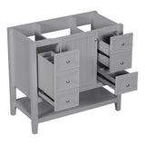 English Elm 36" Bathroom Vanity Without Sink, Cabinet Base Only, One Cabinet and Three Drawers, Grey