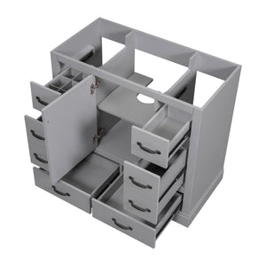 English Elm 36" Modern Bathroom Vanity Cabinet Base with Six Drawers, Adjustable Shelf & Drawer Organizer Grey WF307973AAE