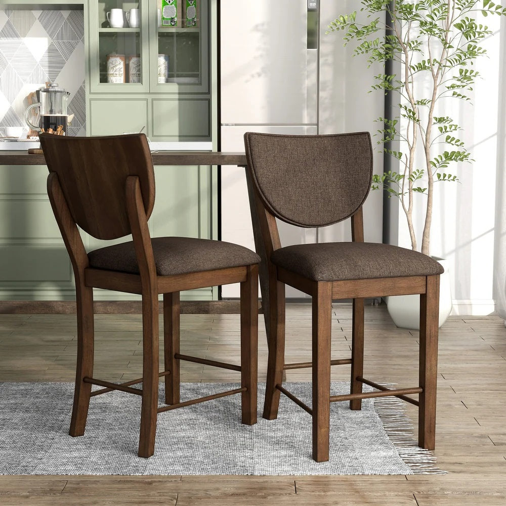 English Elm Set of 2 Walnut Fabric Padded Counter Height Chairs with Curved Legs, Stylish Comfort and Durable Upholstery B016P156864