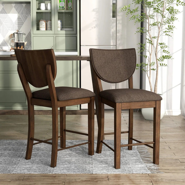 English Elm Set of 2 Walnut Fabric Padded Counter Height Chairs with Curved Legs, Stylish Comfort and Durable Upholstery B016P156864