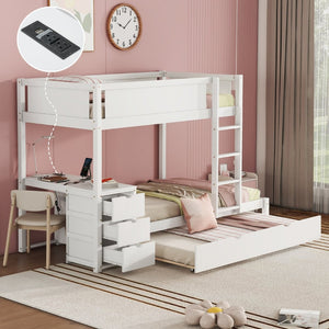 English Elm Twin-over-twin Bunk Bed with Trundle Built-in Desk Storage Drawers and Power Outlets White LT000363AAK-1