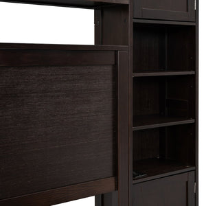 English Elm Queen Platform Bed with Headboard Storage Shelves Built-in Outlets and Trundle Drawer Espresso LP000842AAP