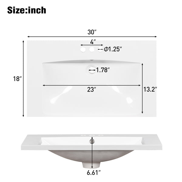 English Elm 30" Resin Bathroom Vanity Top with 3 Faucet Holes, Durable White Basin, Easy-Care Surface, 36.5" L WF316527AAK