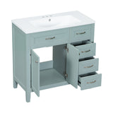 English Elm 36" Bathroom Vanity With Sink Combo, Green Bathroom Cabinet With Drawers, Solid Frame and Mdf Board