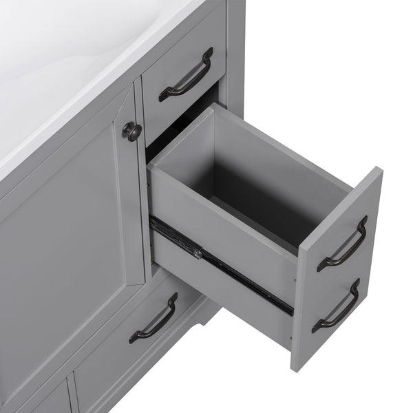 English Elm 36" Modern Bathroom Vanity Cabinet Base with Six Drawers, Adjustable Shelf & Drawer Organizer Grey WF307973AAE