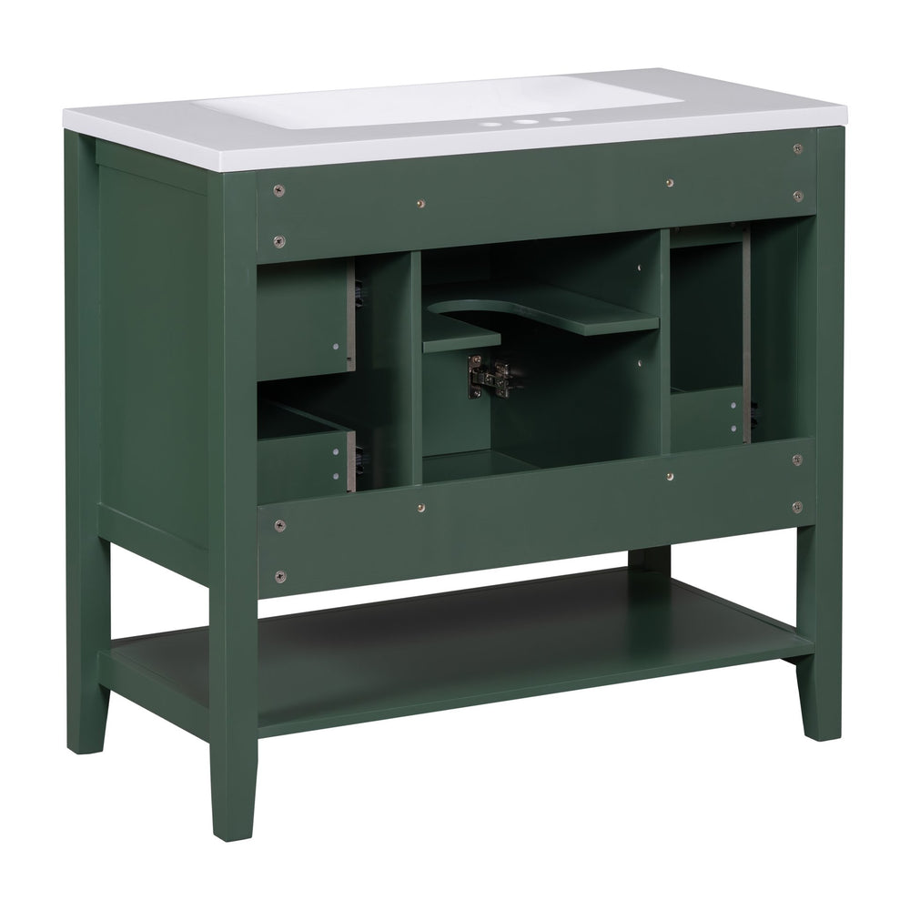 English Elm 36" Bathroom Vanity With Ceramic Sink, Solid Wood, 3 Drawers & Adjustable Shelf In Elegant Green Finish N725P246500G