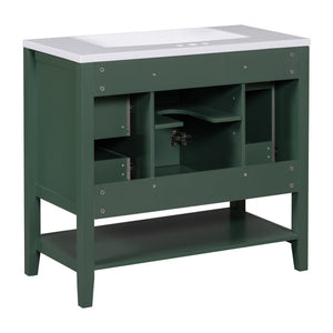 English Elm 36" Bathroom Vanity With Ceramic Sink, Solid Wood, 3 Drawers & Adjustable Shelf In Elegant Green Finish N725P246500G