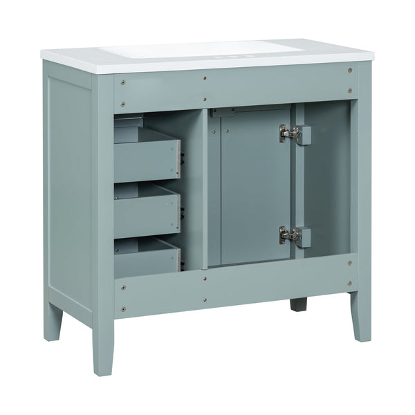 English Elm 36" Bathroom Vanity With Sink Combo - Stylish Green Cabinet, Solid Frame & Modern Design For Elegance N725P246491G
