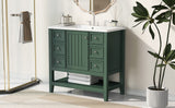 English Elm 36" Bathroom Vanity With Sink Combo, One Cabinet and Three Drawers, Solid Wood and Mdf Board, Green