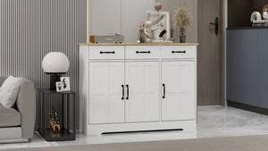 English Elm Farmhouse Buffet Sideboard with 3 Drawers and Doors White Dining Storage Cabinet W282138084