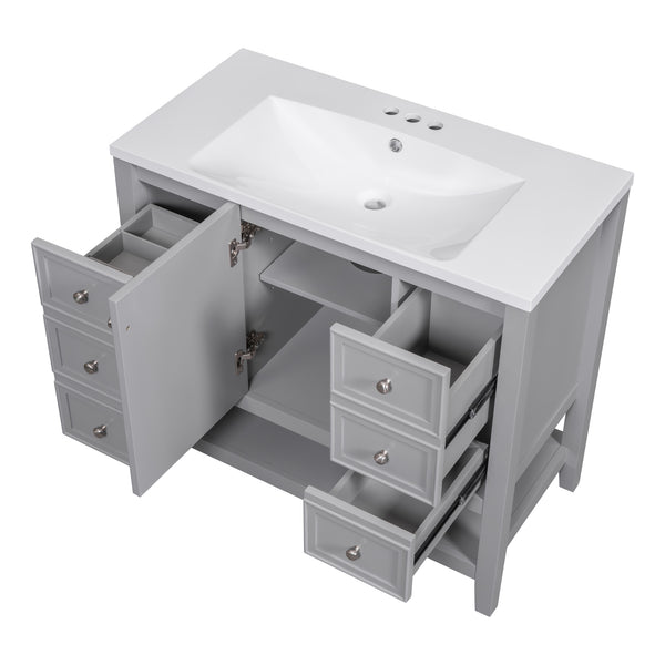 English Elm 36" Stylish Bathroom Vanity With Ceramic Sink, Solid Wood, 1 Cabinet & 3 Drawers, Grey Finish N725P246500E