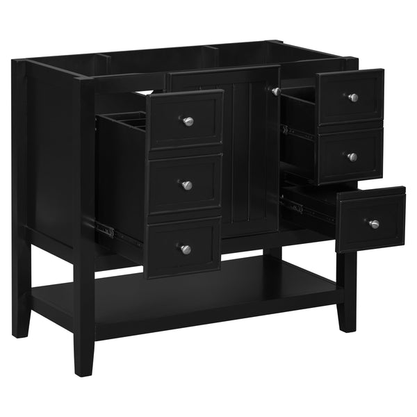 English Elm 36" Modern Black Bathroom Vanity Base with 1 Door, 3 Drawers, Solid Poplar Build, Undermount Ready, 200lb Capacity WF306244AAB