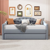 Twin Size Tufted Daybed With Trundle, Velvet Sofa Bed, USB & Type-C Charging, Gray