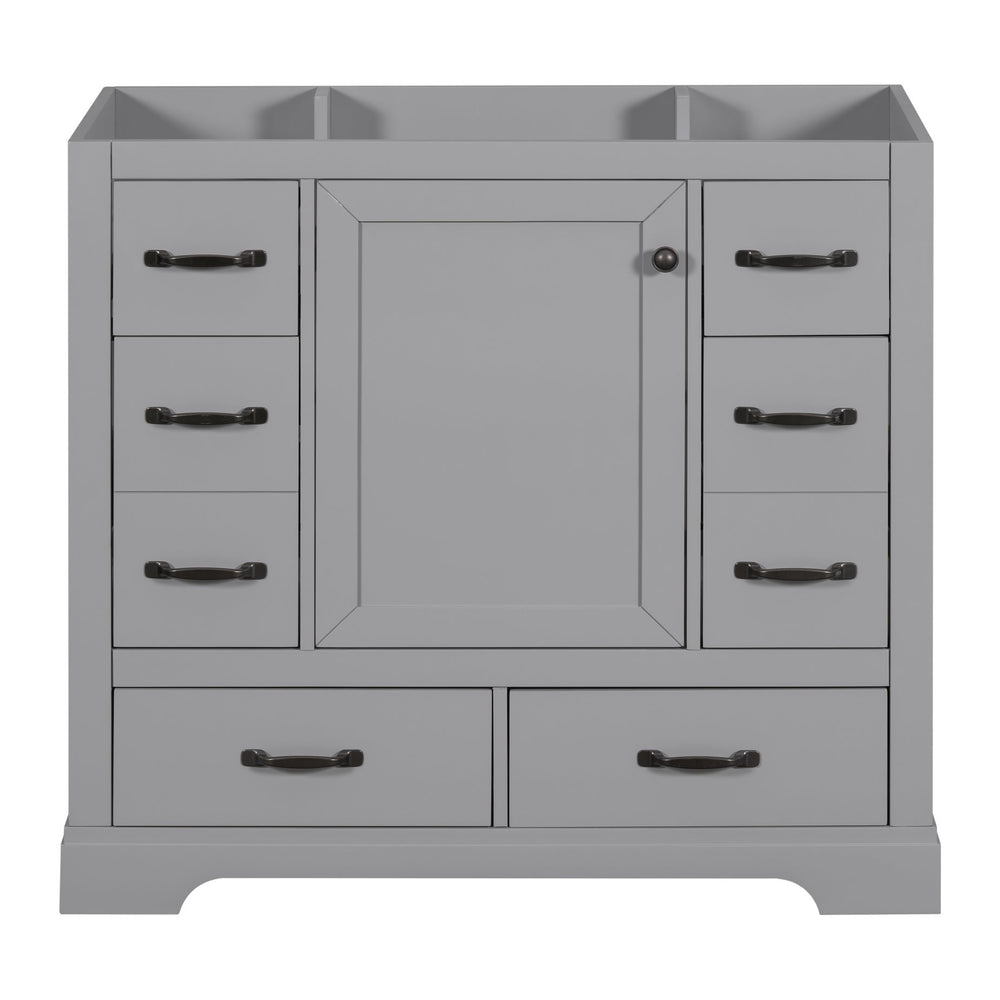 English Elm 36" Modern Bathroom Vanity Cabinet Base with Six Drawers, Adjustable Shelf & Drawer Organizer Grey WF307973AAE