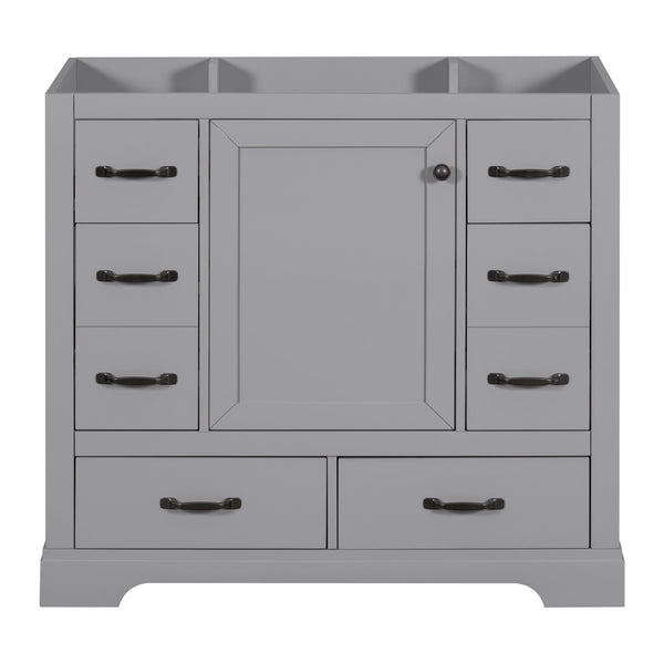 English Elm 36" Modern Bathroom Vanity Cabinet Base with Six Drawers, Adjustable Shelf & Drawer Organizer Grey WF307973AAE