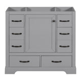 English Elm 36" Bathroom Vanity Without Sink, Cabinet Base Only, Six Drawers, Multi-Functional Drawer Divider, Adjustable Shelf, Grey