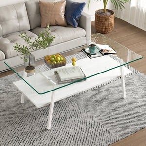 English Elm Coffee Table Set Of 3 – Modern Tempered Glass & Mdf End Tables For Stylish Living Room Decor W241S00050