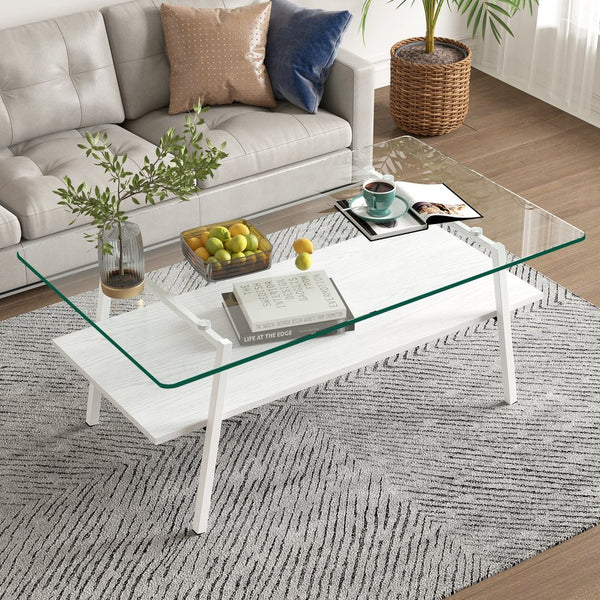 English Elm Coffee Table Set Of 3 – Modern Tempered Glass & Mdf End Tables For Stylish Living Room Decor W241S00050