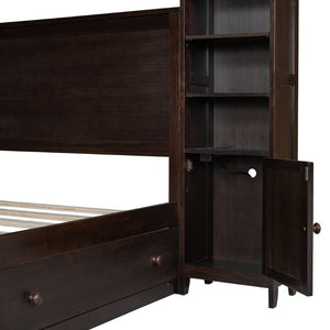 English Elm Queen Storage Bed with Shelving Cabinets Built-in Outlets and Four Under Drawers Espresso LP000742AAP