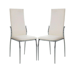 English Elm Set of 2 Padded White Leatherette Dining Chairs with Chrome Legs, Modern Side Chairs for Stylish Homes B016P156844