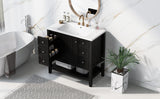 English Elm 36" Bathroom Vanity With Sink Combo, One Cabinet and Three Drawers, Solid Wood and Mdf Board, Black