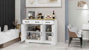 English Elm Farmhouse Buffet Sideboard with 3 Drawers and Doors White Dining Storage Cabinet W282138084