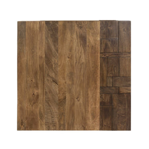 English Elm Luxvil Solid Mango Wood Square Coffee Table Geometric Carved Top Metal Base Living Room B024P156852