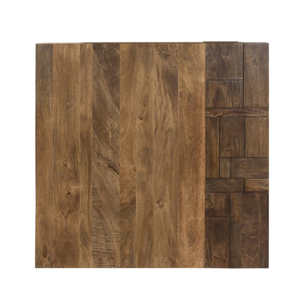 English Elm Luxvil Solid Mango Wood Square Coffee Table Geometric Carved Top Metal Base Living Room B024P156852