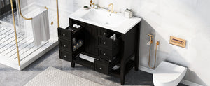 English Elm 36" Bathroom Vanity With Ceramic Sink, Solid Wood Frame, Modern Black Finish & Ample Storage Solutions N725P246500B