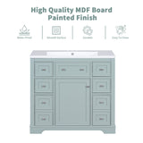 English Elm 36" Bathroom Vanity Without Sink, Cabinet Base Only, One Cabinet and Six Drawers, Green