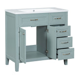 English Elm 36" Bathroom Vanity With Sink Combo, Green Bathroom Cabinet With Drawers, Solid Frame and Mdf Board